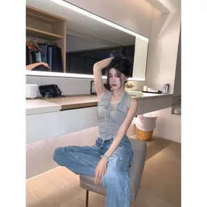 Áo cổ POLO gợi cảm Hot Girl Mùa hè Phong cách mới Slim-fit Slimer Thiết kế tính khí Dây yếm