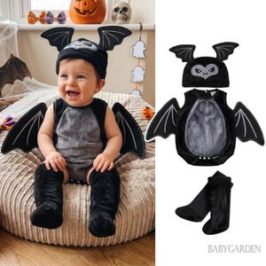 Trẻ Sơ Sinh Bé Trai Halloween Bát Trang Phục Sang Trọng Cổ Tròn Không Tay Cánh Dơi Trang Trí Áo Liền Quần Mũ Và Vớ Bộ