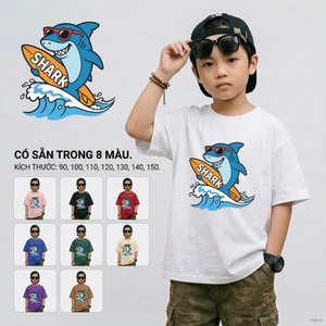 Áo thun bé trai in hình hoạt hình, mềm mại thấm hút mồ hôi, size 90-150, dễ chịu cho bé 2-12 tuổi