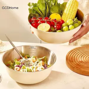 Bát trộn bằng thép không gỉ GCDHome có phép đo, Thích hợp để sử dụng tại nhà, để trộn và nhào, Salad và bát Salad nướng HOT