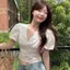 Áo sơ mi nữ tay phồng cổ chữ v kiểu Pháp mùa hè phong cách mới eo hẹp thon gọn hơn Áo sơ mi ngắn