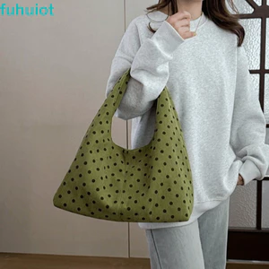 Túi đeo vai bằng vải FUHUIOT, Túi Tote chấm bi dung tích lớn rộng rãi, Túi xách Hobo phong cách Hàn Quốc bền bỉ tiện lợi Sử dụng hàng ngày