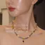 Vintage Bluestone Ngọc Trai Đính Hạt Vòng Cổ Nữ Dài Bohemian Ánh Sáng Sang Trọng Niche Dây Chuyền Áo Len Cao Cấp 6.12