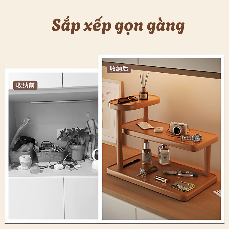 Kệ Gỗ 3 Tầng Đựng Mỹ Phẩm HomeMate, Kệ Decor Nhật Bản Trưng Bày Nước Hoa Phụ Kiện Sang Trọng