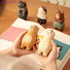 JUNYUE88US Gỗ Khắc Mèo Trang Trí, Nhỏ Gỗ Chắc Chắn Sơn Hoạt Hình Mèo Điêu Khắc, Sáng Tạo Phong Cách Đơn Giản Dễ Thương Handmade Khắc Tay Trang Trí Mèo Nhà