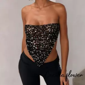 Áo ống dệt kim Sequin dành cho nữ Khăn tay viền cắt đa năng Boho Bandeau