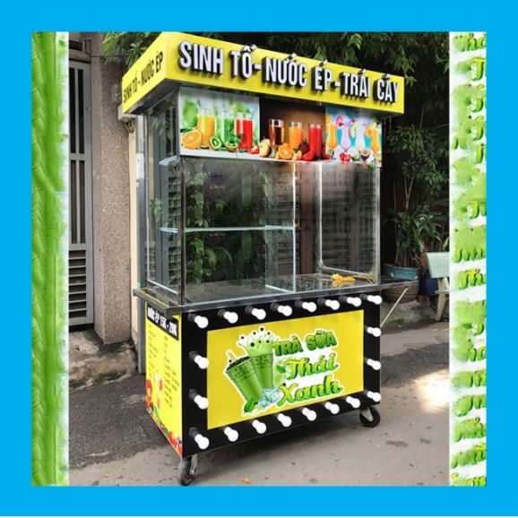 Decal trang trí quán nước xe đẩy hình TRÀ SỮA THÁI XANH,Sticker,dán tường, tủ, kính,in theo yc
