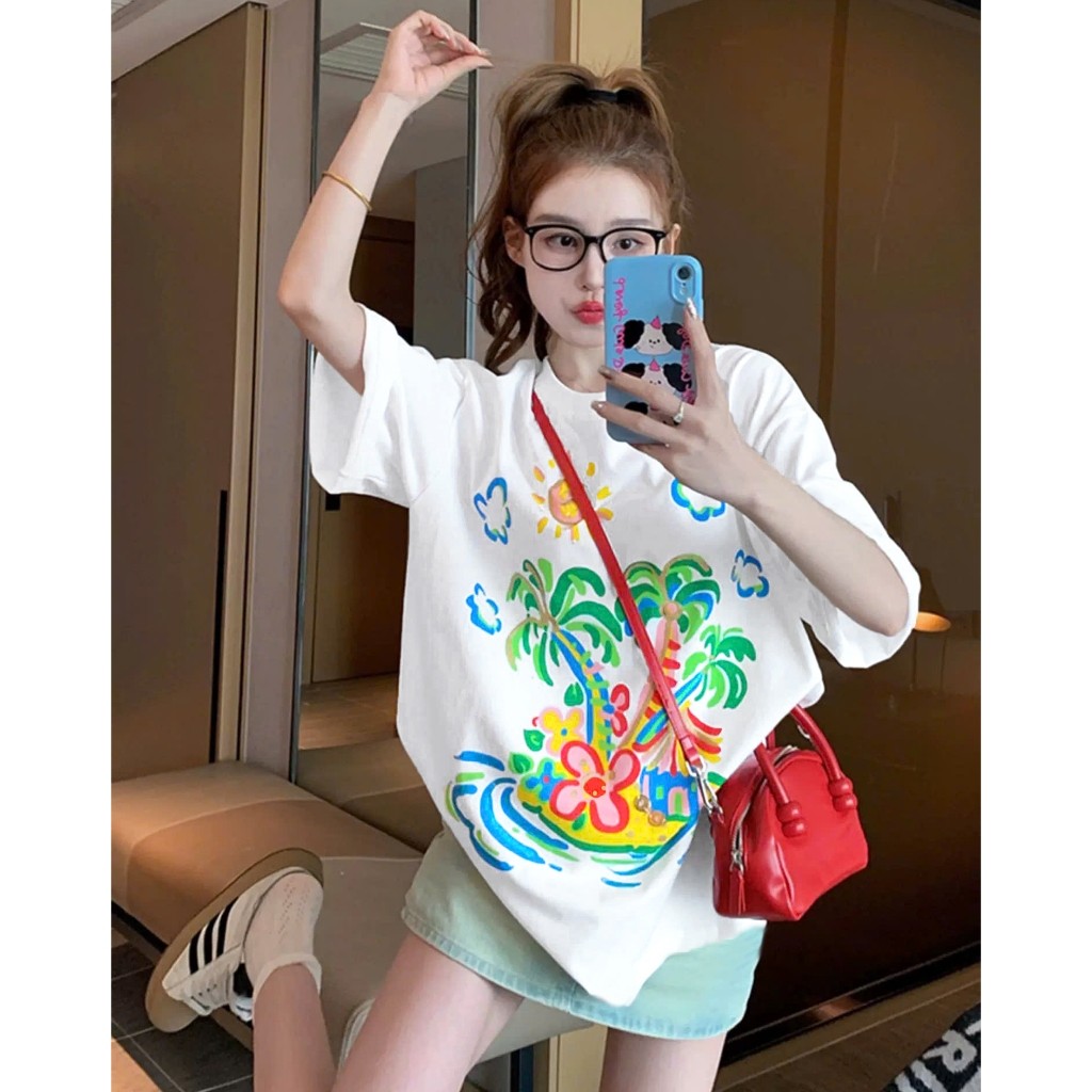 （Giao hàng 24h）Angela Áo Thun Cây Dừa Local Brand Chất 100% Cotton Mềm Mịn Thoáng Mát.
