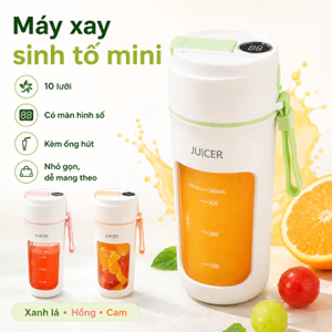 Máy Xay Sinh Tố Mini 10 Lưỡi, Cầm Tay, 400ml, Có Màn Hình Số, Kèm ống Hút, Xay đá, Sạc USB, đi Làm, Gym, Du Lịch