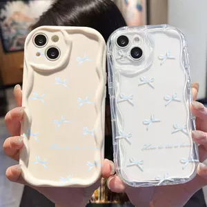 Ốp Lưng Cho OPPO A6 A5X A3 A96 A95 A92 A77S A76 A74 A60 A58 A57 A54 A53 A52 A38 A18 A17 A16 A15 A5 A9 A3S F9 Pro Kem Vồng Cong Cạnh Họa Tiết Màu Xanh Nơ NYK114