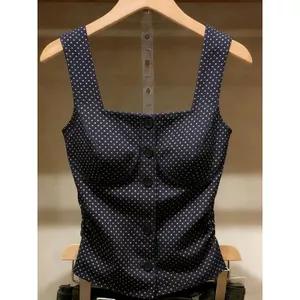 Áo Vest không tay cổ chấm bi cổ điển Thiết kế chấm bi kiểu Pháp