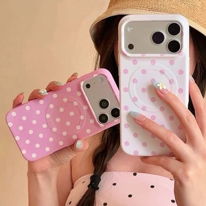Ốp điện thoại mềm hình chấm bi màu hồng từ tính cho iPhone 17 Pro Max 16 15 14 Vỏ bảo vệ chống sốc