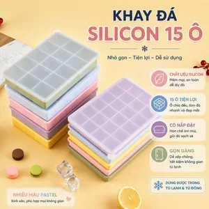 Khay đá silicon 15 ô có nắp – khuôn làm đá viên mềm dẻo dễ lấy đá
