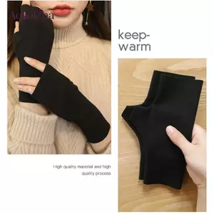 AqToCna 1 Cặp Mùa Thu Đông Ấm Áp Nhung Nửa Ngón Găng Tay Cho Nữ Da Mềm Thích Hợp Cho Văn Phòng Hàng Ngày Viết Bảo Vệ Cổ Tay AqToCna