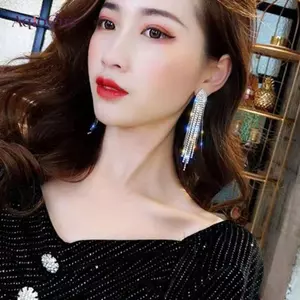 AqToCna Dài sel Full Kim Cương Giả Thả Bông Tai Nữ Ovsize Pha Lê Tòn Ten Bông Tai Trang Sức Thời Trang Phụ Kiện AqToCna