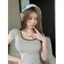 Pure Desire Style Thiết kế màu sắc tương phản Cảm giác cổ vuông Áo thun ngắn tay nữ mùa hè Slim-Fit Slimmer Look Hot Girl All-Match Front Shoulder Top Hợp thời trang