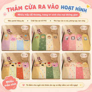 Thảm Chùi Chân Sợi Rối PVC Chống Trượt Hoạt Hình, Thảm Cửa Ra Vào Giữ Bụi Cát Dễ Vệ Sinh 40x60cm