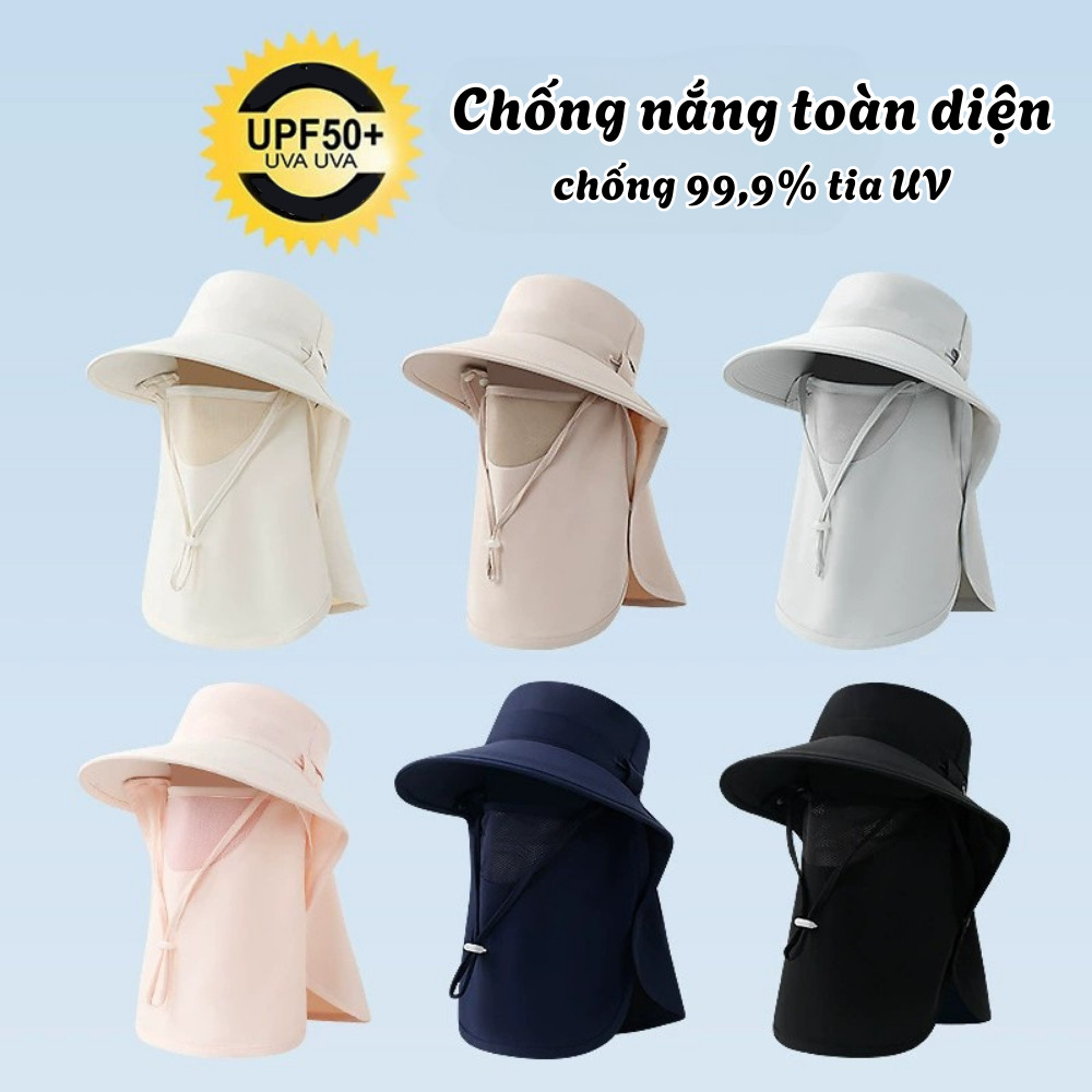 Mũ Chống Nắng UV 99% HomeMate Kèm Khẩu Trang Che Cổ Tháo Rời, Nón Chống Nắng Toàn Diện Đi Xe Máy Thoáng Khí