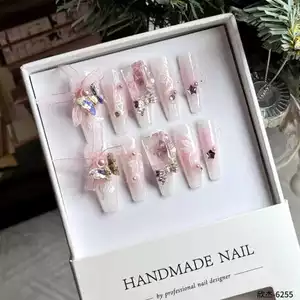 Sakura Hồng Bướm Giấc Mơ Ánh Sáng Tính Khí Sang Trọng Bướm Nhấp Nháy Lớp Làm Trắng Tinh Tế Công Nghiệp Nặng Handmade Đeo Móng Tay