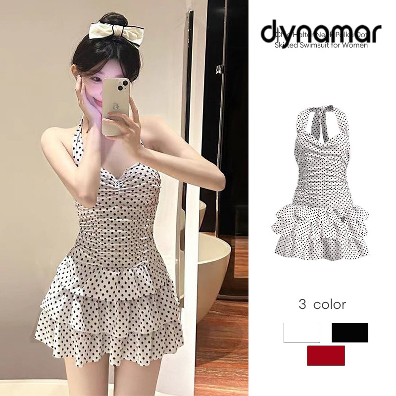 【dynamar】Đồ bơi dây quai chấm bi dành cho nữ mùa hè phong cách hàn quốc hở lưng Áo tắm một mảnh