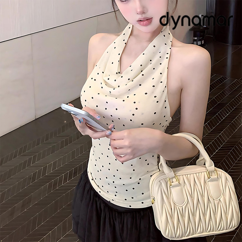 【dynamar】Áo crop-top không tay, ôm eo và hở lưng, được làm từ chất liệu cotton mềm mại và co giãn