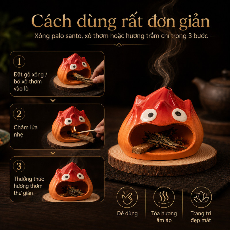 Lò sưởi gốm mini hình hoạt hình đốt tinh dầu thơm phòng để bàn trang trí dễ thương quà tặng
