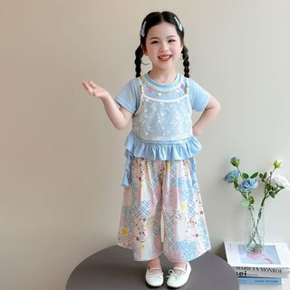 Bộ đồ mùa hè cho bé gái – Set Bohemian phối ren quần suông phong cách Hàn Quốc