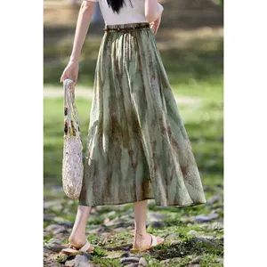 Váy in hình nhòe kiểu mực mùa hè Phong cách mới Thiết kế phong cách kỳ nghỉ Cảm giác bao phủ đáy sâu Váy co giãn