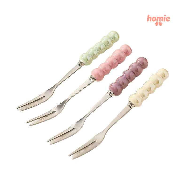 ✨Homie✨Nĩa trái cây ngọc trai màu sắc giả gốm sứ sáng tạo cho gia đình / Nĩa ăn trái cây bằng thép không gỉ