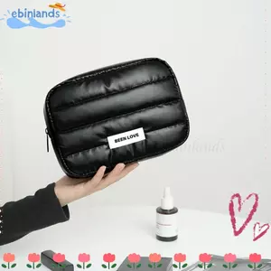 Túi trang điểm phồng EBINLANDS, Túi đựng đồ vệ sinh chăn bông du lịch dung tích lớn, Túi đựng đồ chăm sóc da có dây kéo màu trơn thời trang