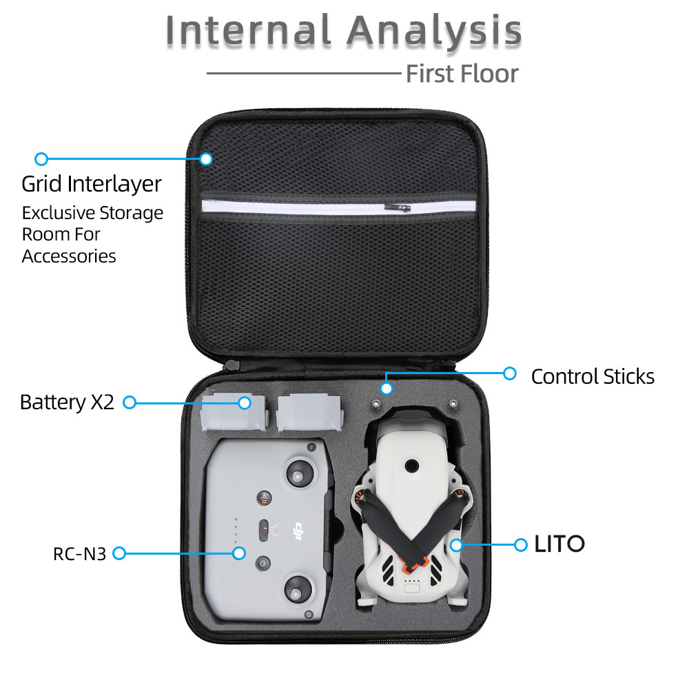 Tương thích với túi đựng bộ điều khiển từ xa tiêu chuẩn DJI LitoX1 / Lito1 (RCN3), hộp bảo vệ bên trong bằng bọt Lito, túi xách