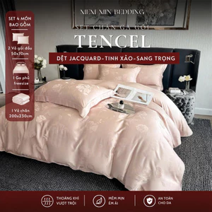 Bộ vỏ chăn ga tencel Jacquard cao cấp với sợi dệt vân chìm cực sang và tinh xảo - MemMinbedding Luxury