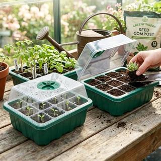 Rau củ có thể tái sử dụng Hoa mọng nước Trồng trọt Chậu hoa- Khay nảy mầm ban công màu xanh lá cây- Hộp đựng hạt trong suốt 12 lưới