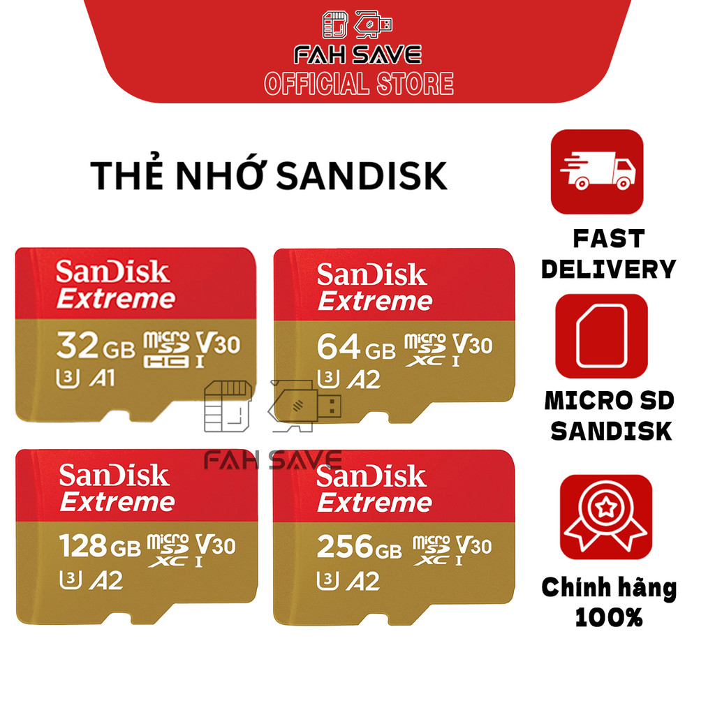 Thẻ Nhớ MicroSDXC SanDisk Extreme V30 A2 64GB - 128GB - 256GB - 512GB - 1 TB
