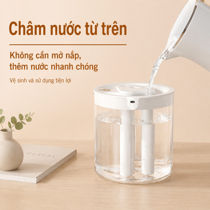 Máy Tạo Ẩm 1.5L Có Đèn Ngủ 7 Màu - Thiết Kế Hiện Đại, Vận Hành Yên Tĩnh, Cho Không Gian Sống Dễ Chịu & Cân Bằng Độ Ẩm