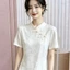 Áo thun cổ chéo phong cách Trung Quốc mới mùa hè với áo thun ngắn tay voan dành cho nữ