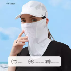 Tấm che mặt DELMER, Mặt nạ lụa băng màu trơn bảo vệ tia cực tím, Vỏ bọc cổ thoáng khí treo tai chống nắng Vỏ bọc cổ yếm cưỡi ngựa