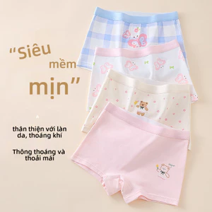 Số lượng đặt hàng tối thiểu là 4 miếng, Quần lót bé gái, Quần lót Boxer Cotton nguyên chất, Đáy quần kháng khuẩn làm bằng lụa dâu tằm 100A.