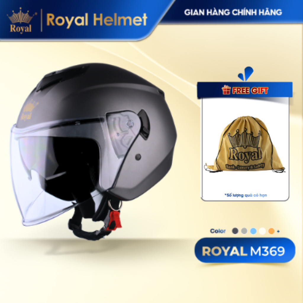 [Royal Helmet Store] Mũ Bảo Hiểm Royal M369, Kiểu Dáng 3 Phần 4, Có 2 Kính Thời Trang, Vỏ Abs