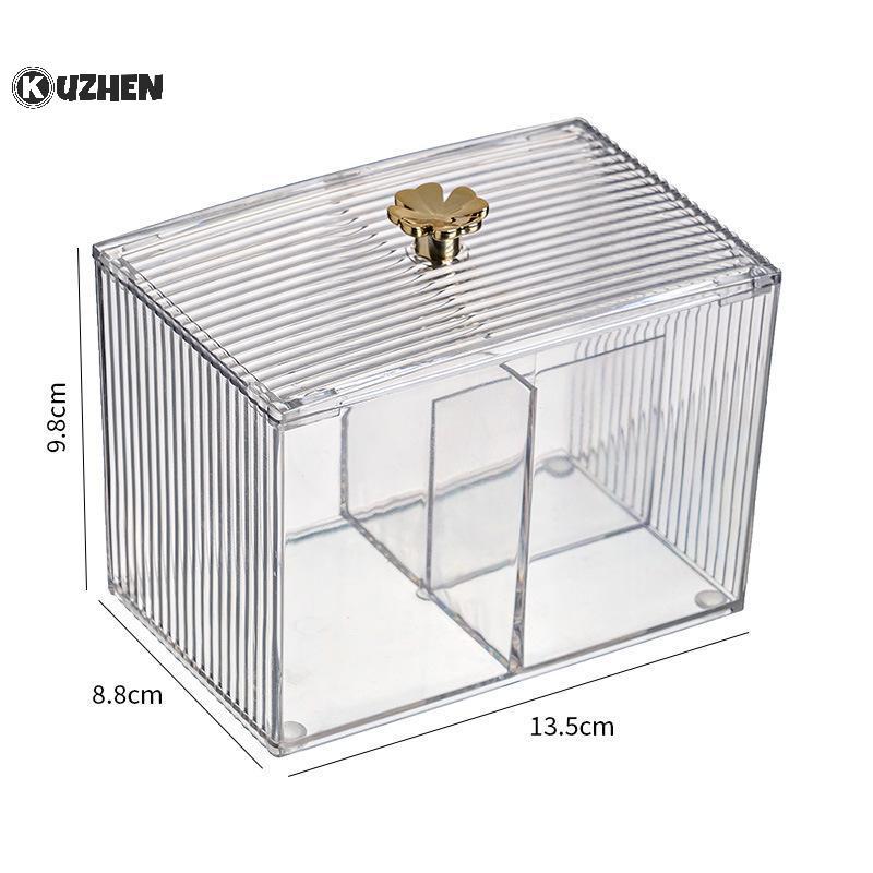 Giá đỡ miếng đệm bông nhiều ngăn trong suốt KUZHEN có nắp, tiện lợi để đựng khăn bông và trang điểm HOT