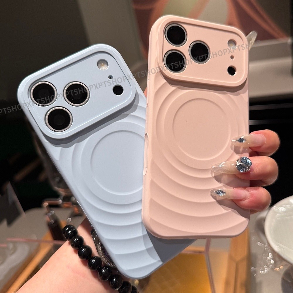 Ốp điện thoại silicon lỏng gợn sóng từ tính cho iPhone 17 Pro Max 16 15 14 Vỏ bảo vệ chống sốc