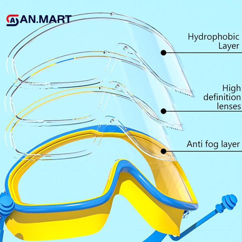 AN.MART Kính lặn chuyên nghiệp khung lớn chống thấm nước và chống sương mù trực tuyến phổ biến, kính bơi người lớn VN