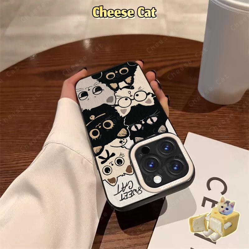 Ốp điện thoại gọng tròn kính mèo đen cho iPhone 16 13 14 15 Plus 11 12 17 Pro Max XR Xs Max 7Plus 6 8 SE