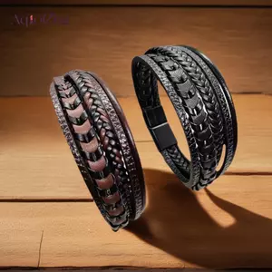 AqToCna Hợp Thời Trang Nam Phụ Kiện Hợp Kim Từ Bule Nhiều Lớp Retro Dây Da Bện Vòng Tay Vòng Tay Thời Trang Trang Trang Phục AqToCna