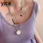 Dây chuyền YICA mặt dây hạt giả, vòng cổ sweater có thể điều chỉnh độ dài, dây hai lớp tròn không đều phong cách Pháp cho nữ