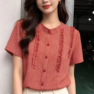 Áo sơ mi ngắn tay kẻ sọc đơn giản thời trang mới mùa hè dành cho nữ