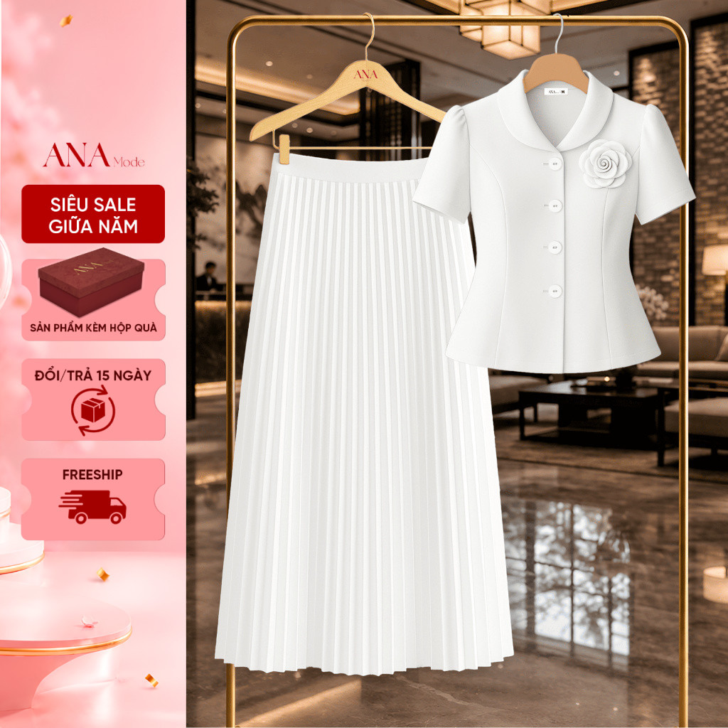 Set Quà Tặng Mẹ Ý Nghĩa Thương Hiệu ANA Mode (Áo VHC05 + Chân váy CHE17 kèm hộp quà)