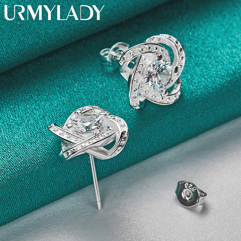 URMYLADY Bạc 925 Bốn Lá Cỏ Ba Lá Zircon Bông Tai Bông Tai Dành Cho Nữ Quyến Rũ Cưới Đính Hôn Trang Sức Thời Trang