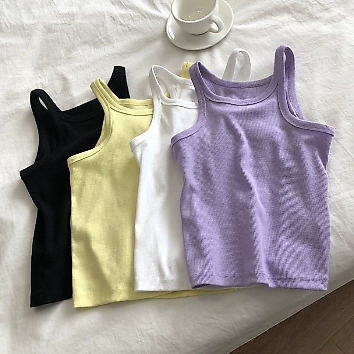 Bé Gái Retro Mỹ Co Giãn Ôm Vừa Vặn Góc Vai Yếm Nữ Đáy Áo Vest Thể Thao Mùa Hè