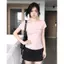 Áo thun ngắn tay đeo vai màu hồng miu Series dành cho nữ mùa hè in chữ hẹp mỏng hơn trông cô gái hấp dẫn